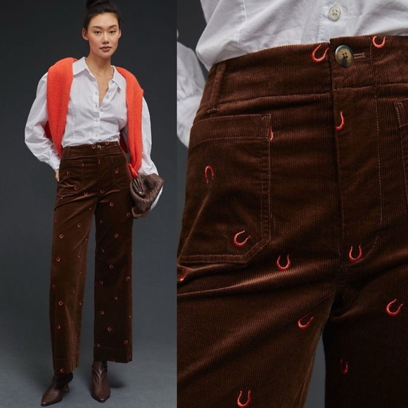 Anthropologie Maeve The Colette Corduroy Crop Wide Leg Pants Horseshoe - Picture 6 of 6